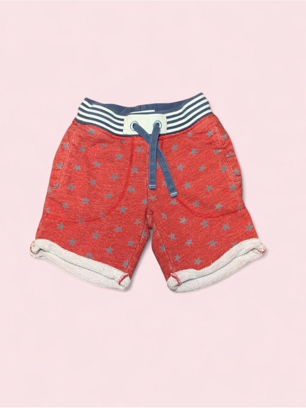Mini Boden Red Star Terry Shorts 4Y Americana 4th of July Cotton Rolled Hem